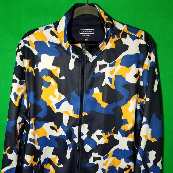 Club Room Performance Men Large Camo Blue Black Track Jacket Full Zip - Picture 1 of 7